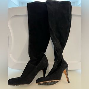 Cole Haan black suede stretch knee boots. Size 6.5. NWOT, never worn.